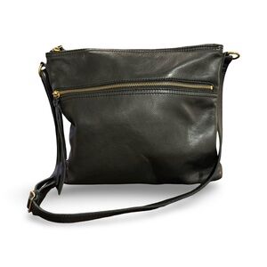 Margot NY Mickey Double Zip Black Leather Crossbody Bag